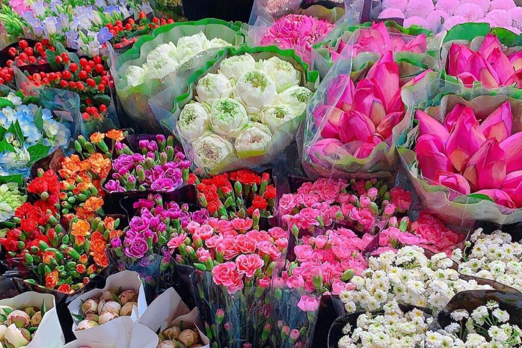 cách mua hoa ở chợ hoa quảng bá, chợ hoa quảng bá ở đâu, xe bus đi qua chợ hoa quảng bá